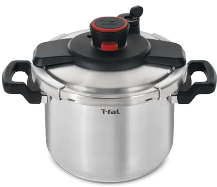 T-fal Clipso Stainless Steel Pressure Cooker, 6.3 Quart, Recipe Book, Steam Basket, Easy-Open Lid, Secure Locking System, Adjustable Pressure Valve, Induction Cookware, Pots and Pans, Kitchen, Silver
