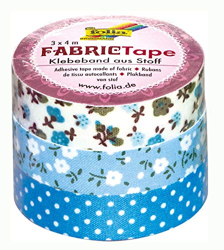 folia 27304 - Fabric Tape, Klebeband aus Stoff Blautöne, 3er Set - ideal zum Verzieren und Dekorieren