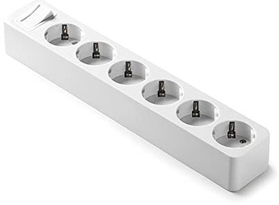 FAMATEL – Regleta de 6 tomas I Enchufe con interruptor I Sin Cable I Hasta 3680W I 16A I 250V I Protección Infantil I BlancoOrientación a 45o I Evita consumos fantasma I