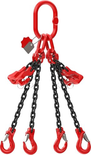 Dolezych DoKett 4-Strang Kettengehänge, verkürzbar, Güteklasse 8, 2 m Länge, Kette für Kräne, mit Gabelkopfhaken, 2360 kg Tragfähigkeit bis 45°, 1700 kg bis 60°, Rot