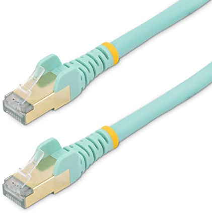 StarTech 0.5m Cat6a Snagless Ethernet Cable, Aqua (6ASPAT50CMAQ) | 100W PoE delivery, Shielded twisted pair, Gold-plated RJ45, Patch Cable, Ethernet Cord, 10 Gigabit, 10GbE, Network, TIA
