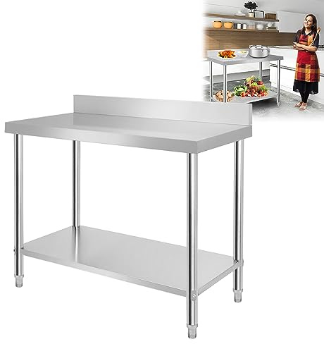 LARS360®, tavolo da lavoro in acciaio inox, con o senza alzatina, di colore argento, ideale per la gastronomia, per il bar e per il ristorante, Metallo, Mit Aufkantung, L x B x H: 100 * 60 * 85 cm