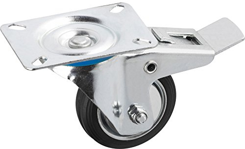 Metafranc Lenkrolle Ø 200 mm - Feststeller - 140 x 110 mm Platte - Vollgummi-Rad - Weiche Lauffläche - Rollenlager - 205 kg Tragkraft / Transportrolle / Möbelrolle / Schwerlastrolle / 803090