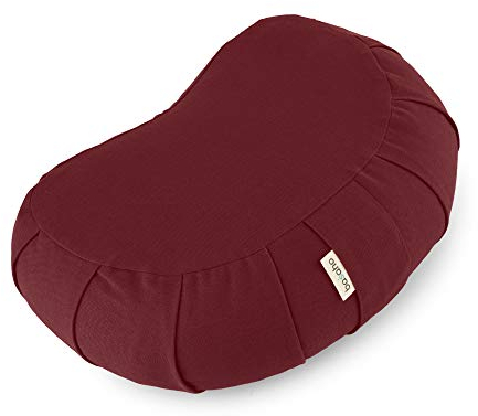 basaho CRESCENT Zafu Meditationskissen Yogakissen | Bio-Baumwolle | Buchweizenschalen | Abnehmbarer und waschbarer Bezug (Tibetisches Bordeaux)