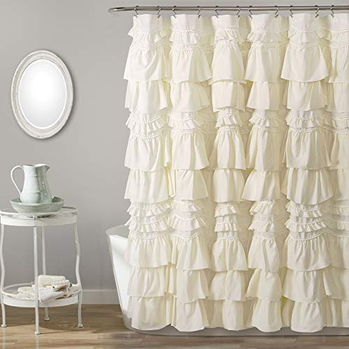 Lush Decor Kemmy Rideau de Douche en Tissu à Volants, Simple, pour Salle de Bain, 183 cm de Large x 183 cm de Long, Ivoire, Style coquet