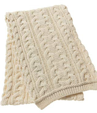 Aran Crafts Irischer Schal mit Zopfmuster, 25,4 x 162,6 cm, 100% Merinowolle, natur, One size