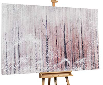 KunstLoft® XXL Gemälde 'Red Sun in White Winter' 180x120cm | original handgemalte Bilder | Wald Bäume Grau Rot | Leinwand-Bild Ölgemälde einteilig groß | Modernes Kunst Ölbild