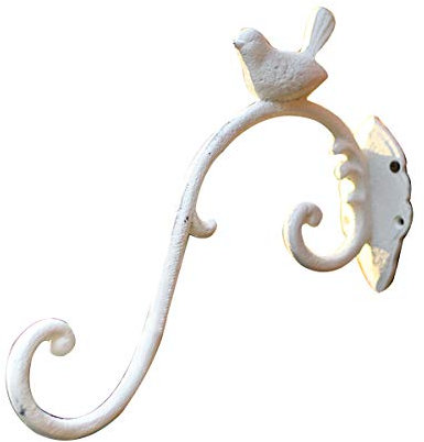 TentHome Crochet Mural de Pot de Fleur Suspendu en Métal Jardin Balcon, Forme Oiseau et Branches (Blanc Antique)