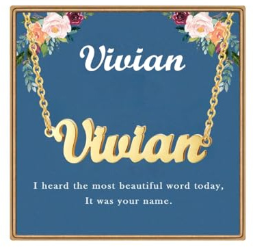 Ldurian Vivian Namenskette, personalisierbar, 14 Karat vergoldet, zierliche Namenskette, Geburtstagsgeschenk, Geschenk für Teenager-Mädchen, Vivian, Vergoldet, Kein Edelstein