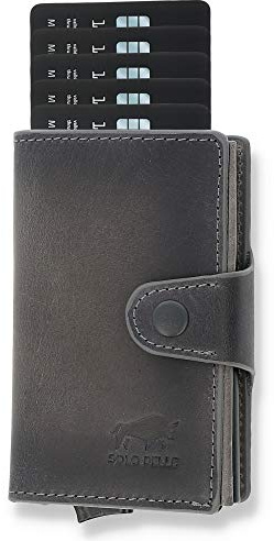 NEU: SOLO PELLE® Slim Wallet Mondo ohne Münzfach [bis zu 13 Karten] Slimwallet [RFID-Schutz] Kartenetui [Leder] Smart Wallet für Männer und Damen (Steingrau)
