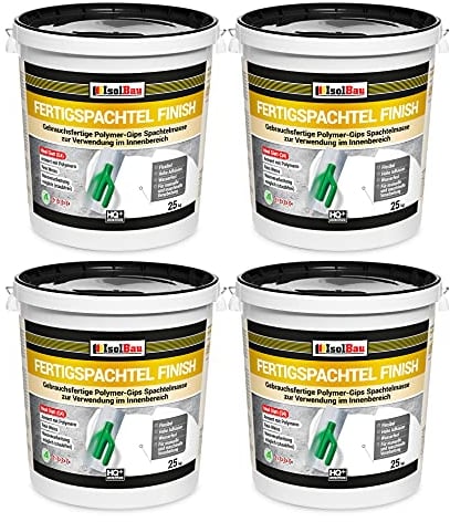 Isolbau Fertigspachtel Finish 80 kg, Glättspachtel Fugenspachtel, Gebrauchsfertige Polymer-Gips Fertig-Spachtelmasse für innen, Weiß Q1-Q12