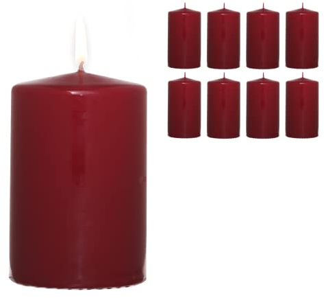 Candelo 8er Set Kerzen Weihnachten Stumpenkerzen - Dunkelrot - 5,8cm x 12cm - Weihnachtskerzen für Adventskranz - Advent Kerze Weihnachtsdekoration