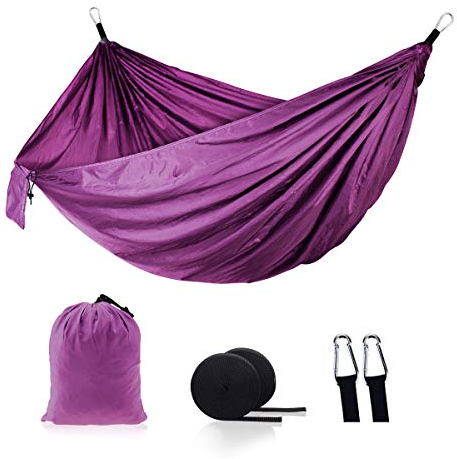 Surwin Hammock Camping Lightweight Parachute Portable 300kg Load Capacity, for Travel, Indoor, Outdoor Backpacking, Beach Includes Tree Straps and Aluminum Alloy Carabiners (purple)