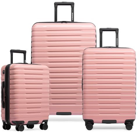 U.S. Traveler Boren Hartschalenkoffer aus Polycarbonat, robust, mit 8 Spinner-Rollen, Aluminiumgriff, Pink, 3-Piece Set, USB Port in Carry-On