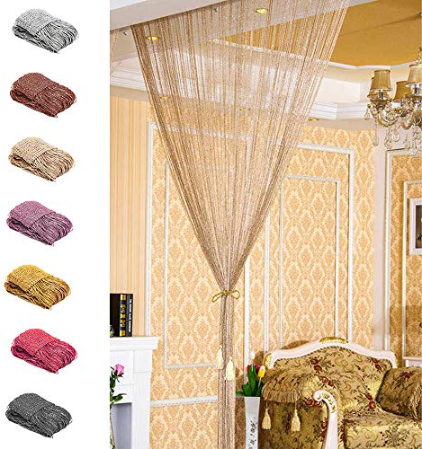 Cutefly Cortina de Hilos de 100 x 200 cm, Aspecto metálico, Color Liso, para Cortina de Insectos o Separador de Habitaciones (champán)