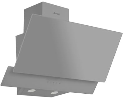 Wiggo Hotte aspirante 60 cm sans tête I évacuation d'air recirculation 300 m³/h – Écran tactile LED 3 niveaux I inclinée filtre à graisse & 2 filtres à charbon I 2 parties avant en verre gris
