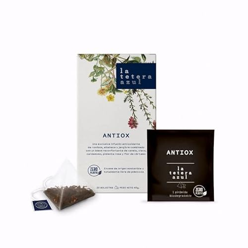 LA TETERA AZUL Antiox. rooibos, basilic et gingembre associée à un mélange réconfortant de cannelle, clou de girofle, cardamome, fleur de carthame et poivre rose. 20 pyramides.