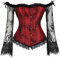 Grebrafan Women's Off Shoulder Lace Corset with Long Sleeves (UK(20-22) 5XL, Red)