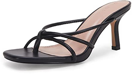 LAICIGO Women's Square Toe Thong Heeled Sandals Stiletto Kitten Heel Knot Slip On Backless Dress Mules