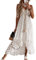 Geagodelia Cache-Maillots de Bain Bikini Longue Décolleté col en v en Bretelle Robe de Plage sans Manches Imprimée Florale Franges Transparent Maxi Ample Beachwear (Blanc, S)