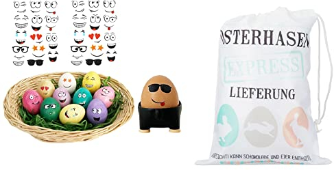 Amazon - Eier Tattoos/Eier Aufkleber freche Gesichter mit Ostertüte Osterhase - Osterei, Eierfärben, Osterdeko, Eierfarbe, Eier färben