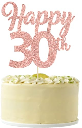 3Pcs Happy 30th Birthday Cake Toppers Rose Gold Glitter Number 30 Cake Dcorations Thirty Happy 30th Cake Pick Decorations for Cheers to 30 Years Old 30th Birthday Wedding Anniversary Party Supplies