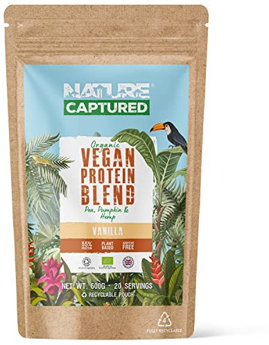 Organic & Raw Vegan Protein Blend (600g) - Vanilla Flavour - Pea, Pumpkin & Hemp - All Essential Amino Acids - Protein Shake - Natural - UK Made (600g Powder Pouch)