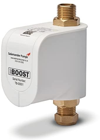 Salamander Pumps - Mains Booster TapBoost Inline Pump - Boosts Flow to 7-11L/Min - Brass Ends - Suitable for Mains & Gravity Fed Systems - 2 Year Warranty