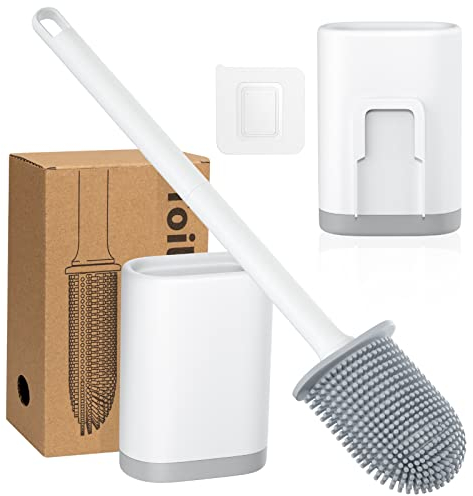 Dasbulk Escobilla de Baño, Cepillo para Inodoro de Silicona, Cepillo para Limpieza de Inodoro, Limpieza Profunda, Ahorro de Espacio, Mango Largo Antideslizante, Soporte de Secado Rápido