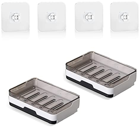 DBALL 2 Pezzi Porta Sapone Adesivo Portasapone Doccia da Parete Con Vaschetta di Scarico Senza Foratura Portasaponetta per Spugne Bagno Doccia Cucina (Bianco)