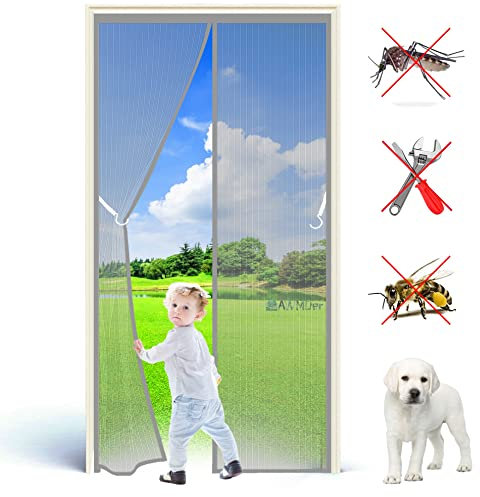 Rideau Porte Anti, 100 x 220 cm Moustiquaire Enroulable Rideau Anti Mouche Rideau Anti Mouche pour Couloirs, Portes Gris