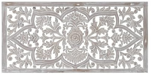 DRW Tête de lit de 163 cm Mandala sculptée et ajourée en Blanc décapé 163 x 3,5 x 81 cm, Bois et MDF, 163x3,5x81 cm