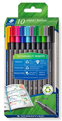 STAEDTLER triplus fineliner 334 – 10 Farben, 0,3 mm | Bunt, superfeine metallgefasste Spitze – dreikantiger Schaft – Art.-Nr. 334 RC10