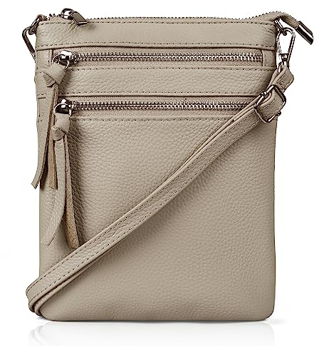 befen Echtleder Umhängetasche Damen Klein Handtasche Leder Crossbody Bag mit 4 Fächern, Handytasche zum Unhängen Damen mit verstellbarem Schultergurt, Nackt