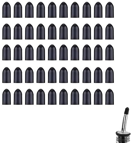 50 Stück Likörflaschen-Ausgießer, Staubabdeckungen, schwarze Gummi-Ausgießer-Kappe, Ausgießer, Schutz für Likörflaschen, Saucenflaschen, Olivenöl (ohne Ausgießer)