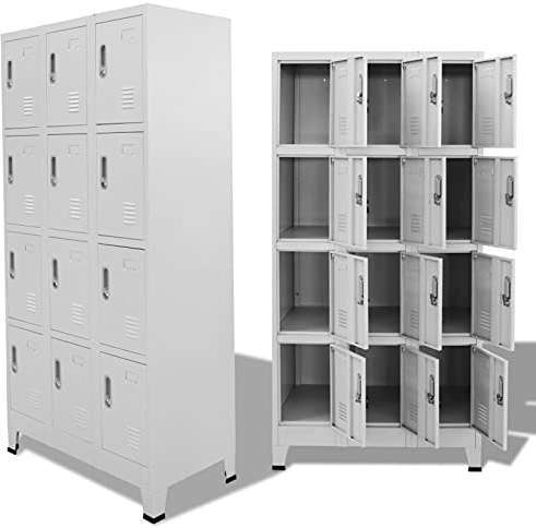 JUNZAI Spind mit 12 Fächern, Metalschrank, Spind Schrank, Umkleideschrank, Kleiderschrank, Lagerschrank, Metallschrank, 90 x 45 x 180 cm