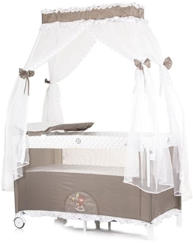 Chipolino Reisebett Palace 2 Ebenen, Moskitonetz, Räder, Wickelauflage, Matratze, Farbe:beige