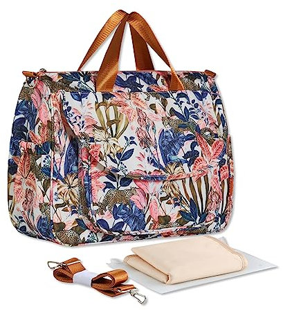 SONARIN Große Kapazität Stilvolle Baby Wickeltasche,Wasserdicht Tragbare Reise Wickeltasche Umhängetasche Tragetasche Henkeltaschen Babytasche mit Schultergurte & Wickelunterlage(Blaue Lilie)