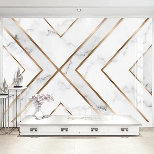 GIVLWF Papier Peint Intissé de Art De Marbre Géométrique Moderne 3D Golden Line, Intérieur De Mode Panoramique Déco Mural - pour Salon Chambre D'enfant Décoration Murale 250 x 175 cm