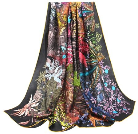 ANDANTINO - Sciarpa in 100% seta, quadrata, di grandi dimensioni (110 cm), leggera, adatta come foulard, fascia per capelli, scialle, in confezione regalo, Large
