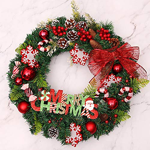 Weihnachtskranz für die Haustür mit roter Schleife, Tannenzapfen, für Hauswand, Fenster, Treppe, Türdekoration, winterliche Heimdekoration im Freien, 60 cm