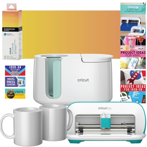 Cricut Joy Machine and Mug Press with Infusible Ink Transfer Sheets and Mug Blanks Bundle - Mug Heat Press for Sublimation with Craft Cutting Machine and Materials, Create Custom Coffee Cups for Gifts