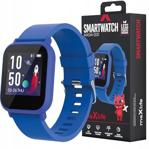 Maxlife MXSW-200 Montre intelligente pour enfant avec application Fit4Kid, 4 modes sportifs, surveillance du sommeil, utilisation muziek, étanche IP68, surveillance de la fréquence cardiaque,