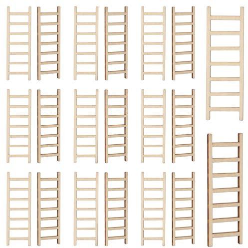 KALIONE 20 Pcs Miniature Ladder Model Wooden Mini Ladder Fairy Mini Garden Ladder Tiny Ladder Model Mini Doll House Ladder Accessories for Landscape Dollhouse Decor(2.36''x 0.78'')
