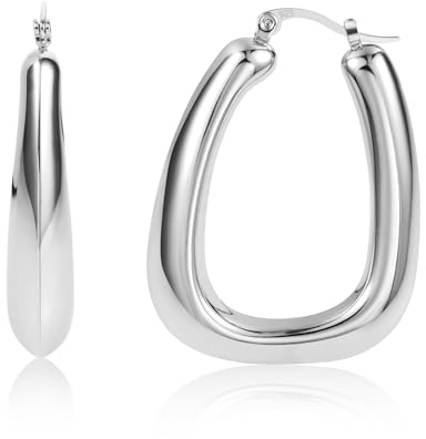 ALEXCRAFT Dick Eckige Creolen Ohrringe Silber 925 für Damen Chunky Hoops Silber Geschenk für Frauen Freundin Mama Mädchen