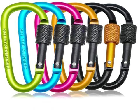 Morn Light 7 Pack D-Ring Locking Key Hook,Aluminum Spring Snap Hook Carabiner,Twist Lock Carabiners,Key Clip Caribeener for Hammock, Backpack, Water Cup, Pet Leashes.（Multicolor B）