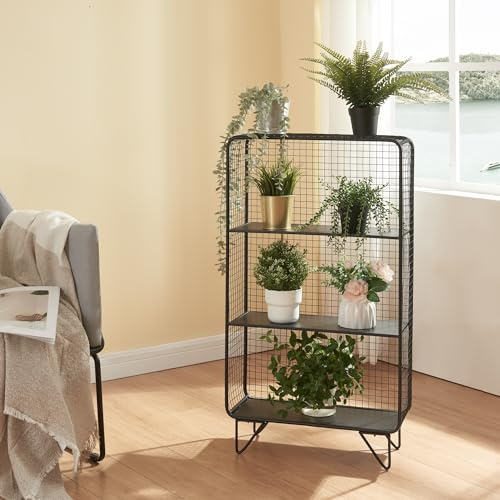 [en.casa] Standing shelf Volda Metal shelf with 3 levels Lattice shelf with hairpin legs Black Plant shelf Bookshelf 90 x 50 x 19 cm