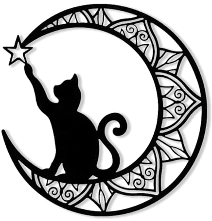 Katze silhouette Wanddeko Metall Schwarzer,Haus Garten Deko,Mimalistische wanddekoration wandbilder Wandkunst Hängende Dekoration 30×30 CM(A)