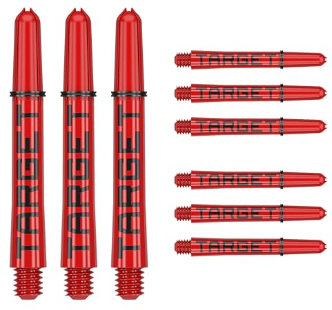 Target Darts Pro Grip Tag Shaft (9er Pack) Multipack Shafts, Professionelles Dart-Zubehör, Dart Shaft Set - Schwarz & Rot, Mittlere Länge (40.5mm)