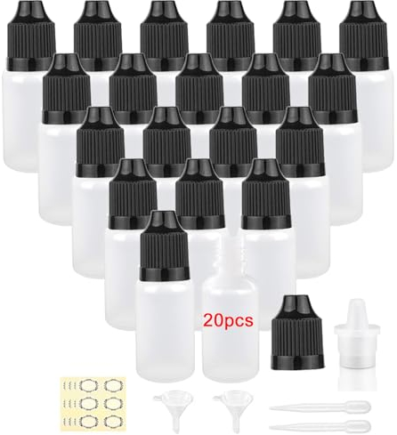 Apstaqeoo 20Pcs, 20Ml Plastic Dropper Bottles, Empty Squeezable Liquid Dropper Bottle Eye Droppers Sample Dispenser White Paint Dropper Bottles with Cap, Funnel, Label, Dropper for Essential Oil